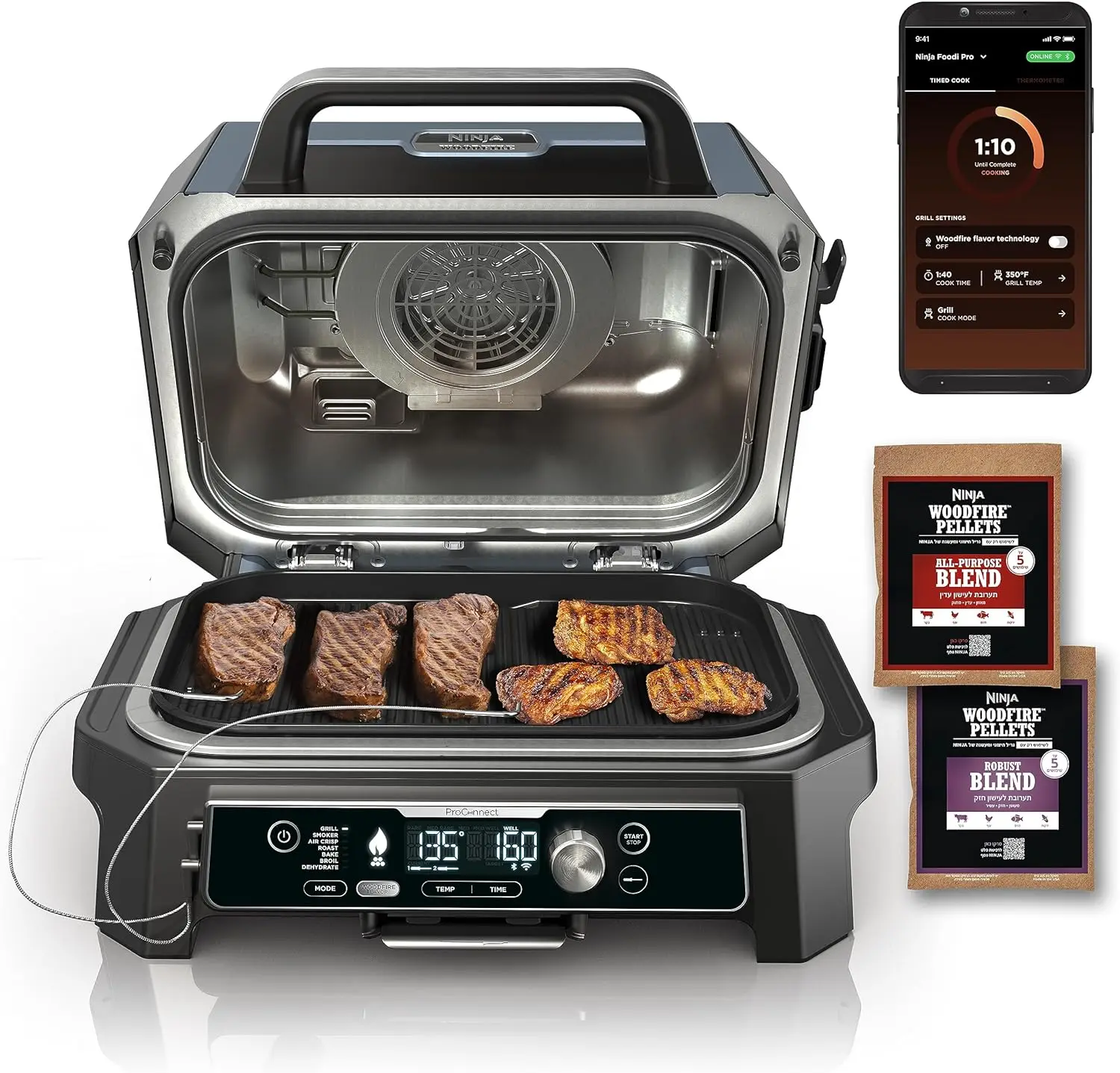 

Premium XL Grill & Smoker, Bluetooth, App Enabled, 7-in-1 Master Grill, BBQ Smoker, Outdoor Air Fryer 2 Built-In Thermometers