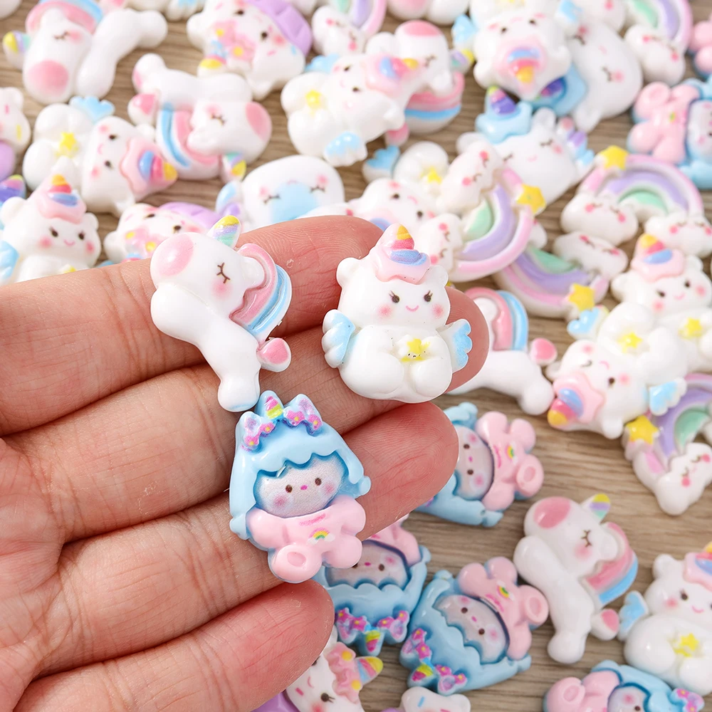 Tusember 15 Stück gemischte süße Regenbogen-Einhorn-Charms aus Kunstharz mit flacher Rückseite für DIY-Telefonhülle, Zubehör, Damen, Mädchen, Kinder, Spielzeug – Detail 2