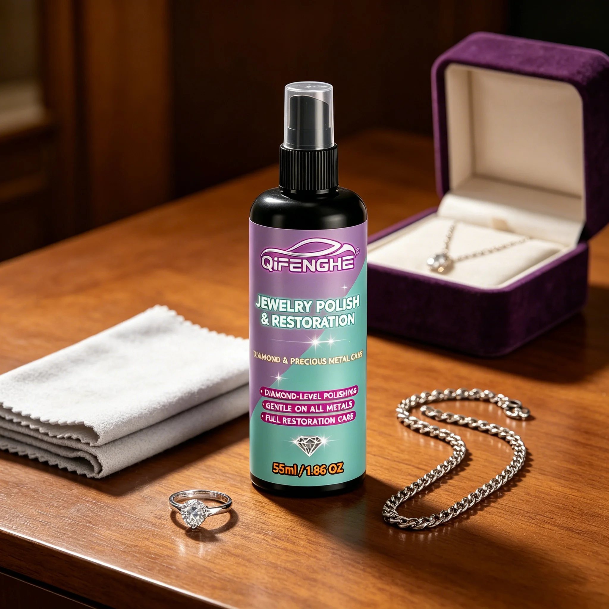 55mL Jewelry Shine Spray – Fine Mist Cleaner & Polisher for Diamond Gold Platinum, Restores Like-New Sparkle