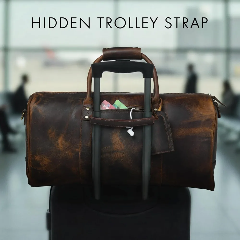 حقيبة دفل من الجلد المحبب بالكامل - حقائب سفر للجنسين طوال الليل وعطلة نهاية الأسبوع لصالة الألعاب الرياضية والرياضة، طراز عتيق من الجلد الطبيعي #5