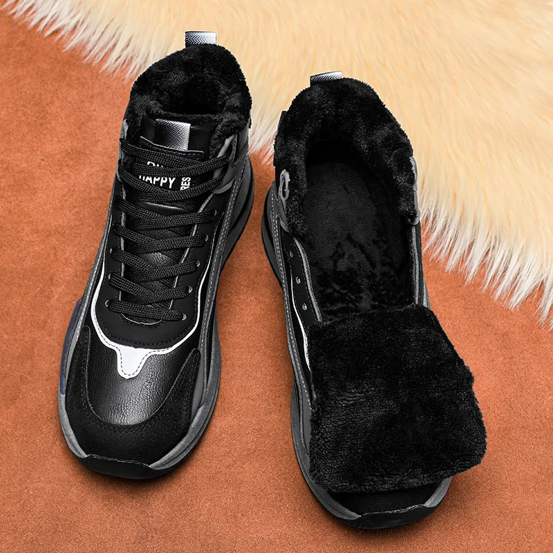 Fipatbu Men's Cotton Shoes Plush Sneakers Winter Trendy Casual Warm  Lace-up Anti-Slip Cold Proof Sports Non Slip Shoes