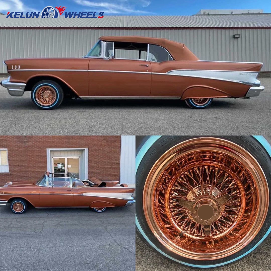 13 "14" 15 "16" 17 "18" Ruedas de alambre Reverso 72 radios de encaje recto Todos los llantas doradas Ruedas de alambre de radios