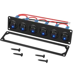 DaierTek 6 Gang Rocker Switch Panel 12V Round Toggle Switch Panel 3 Pin Light 12 Volt DC 20A SPST On-Off Switch for Marine Boat