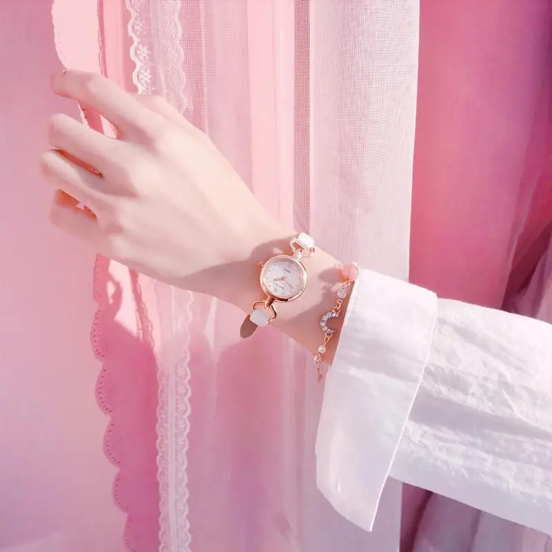 Edição Coreana Único Couro Rosa Pequeno Dial Quartz Glow Relógio das Meninas Lazer Academia Estilo Relógio Relógio Infantil Relaxio