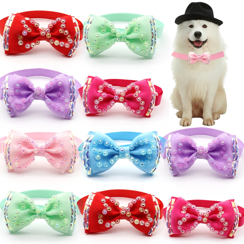 30/50 Pcs Pet Dog Grooming Accesories for Small Medium Dogs Puppy Cat Bowties Necktie Fashion Diamond Bowtie Collar Pet Supplies