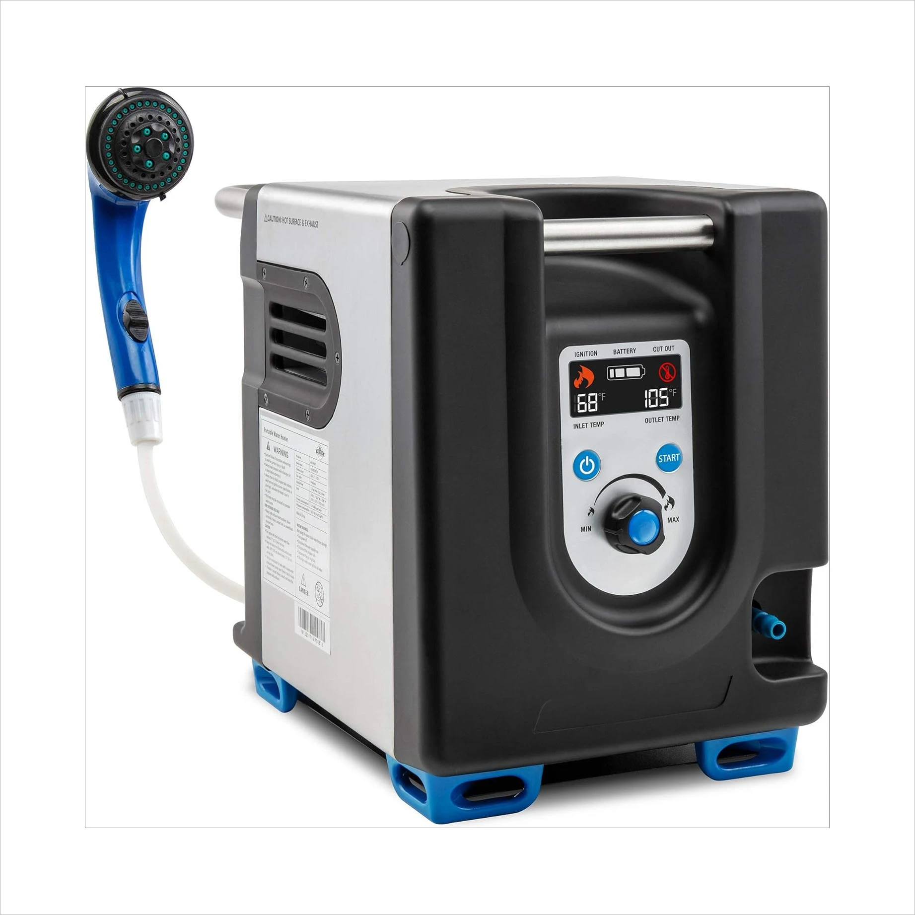 Portable Propane Water Heater & Shower Pump w/Built-in Battery | Compact Outdoor Cleaning & Showering System w/LCD