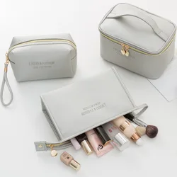 Nuova grande borsa cosmetica da donna in pelle con cerniera impermeabile per il trucco borsa da viaggio per il lavaggio del trucco