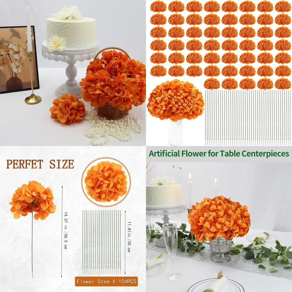 

Artificial Hydrangea Stems - 104 Pieces Orange Silk Hydrangeas for Weddings, Home, Garden, Baby Shower, Party Decor