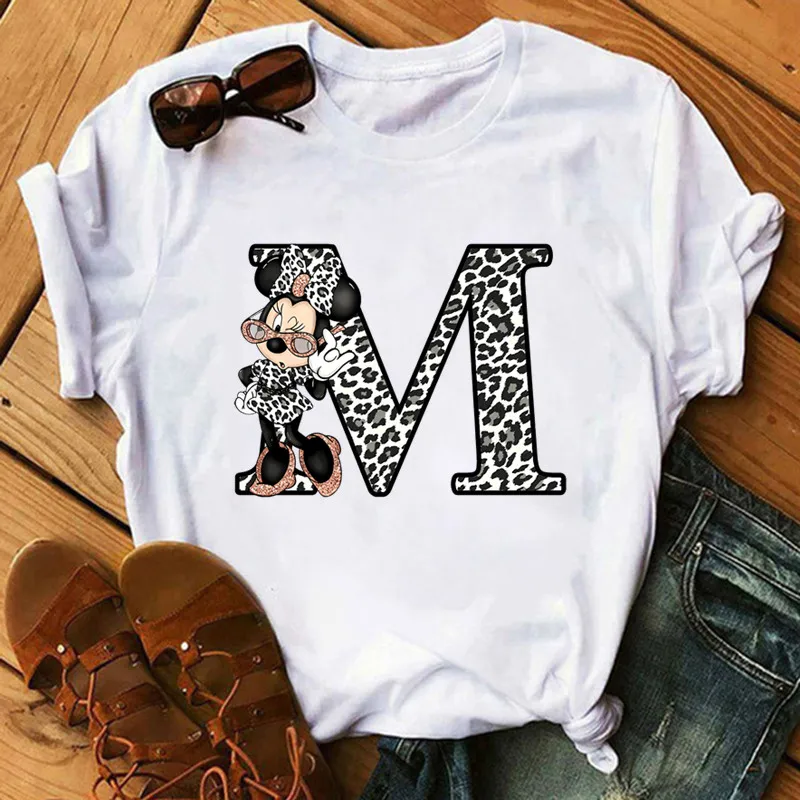 26 Letter Printed Women T-shirts Disney 2023 New Tops Casual Tee Summer Short Sleeve Graphic Female T Shirt for Women Clothing