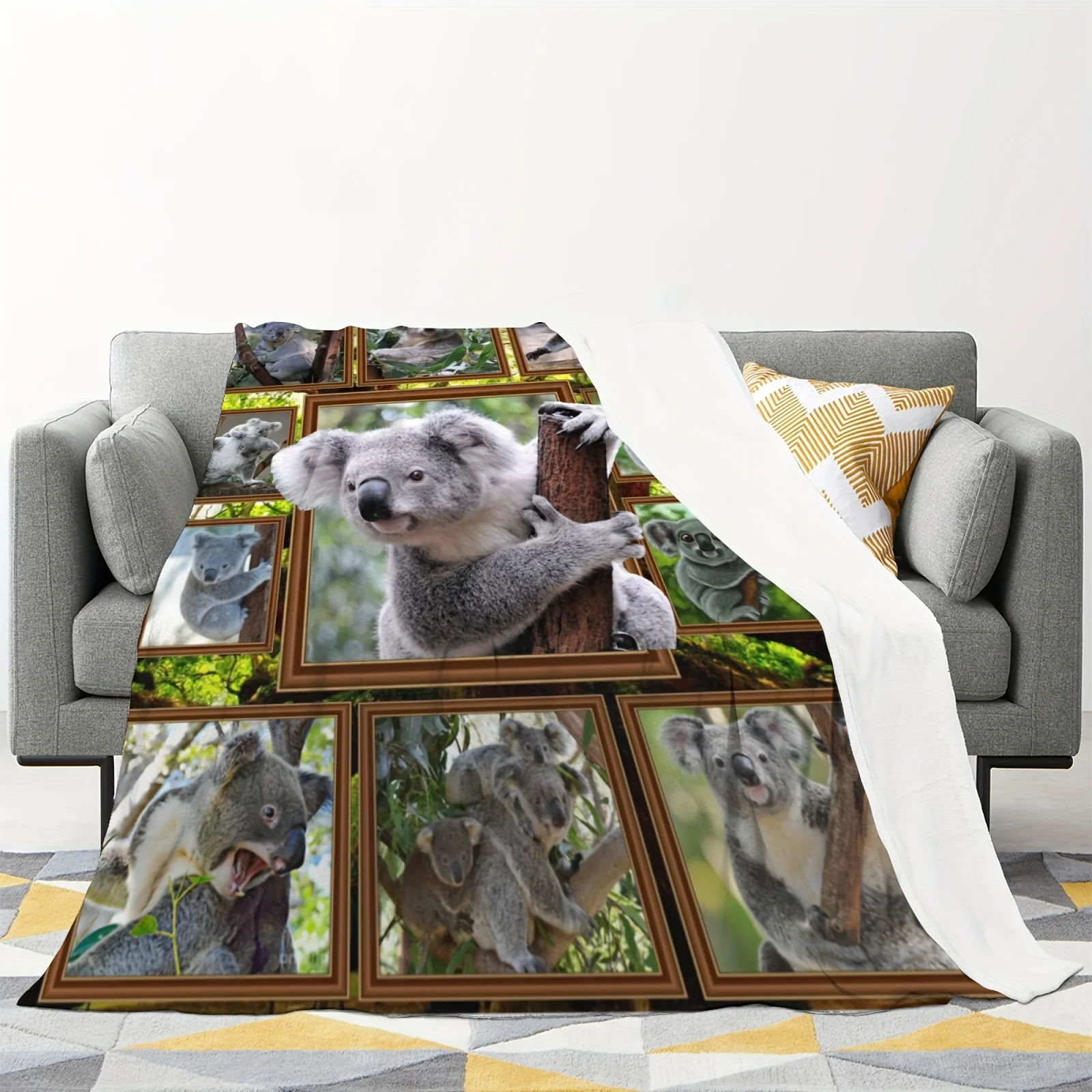 

Одеяло с принтом коала, 1 шт., мягкое Фланелевое покрывало для кровати, дивана, стула, Осень-зима, кемпинг, гостиная, офис