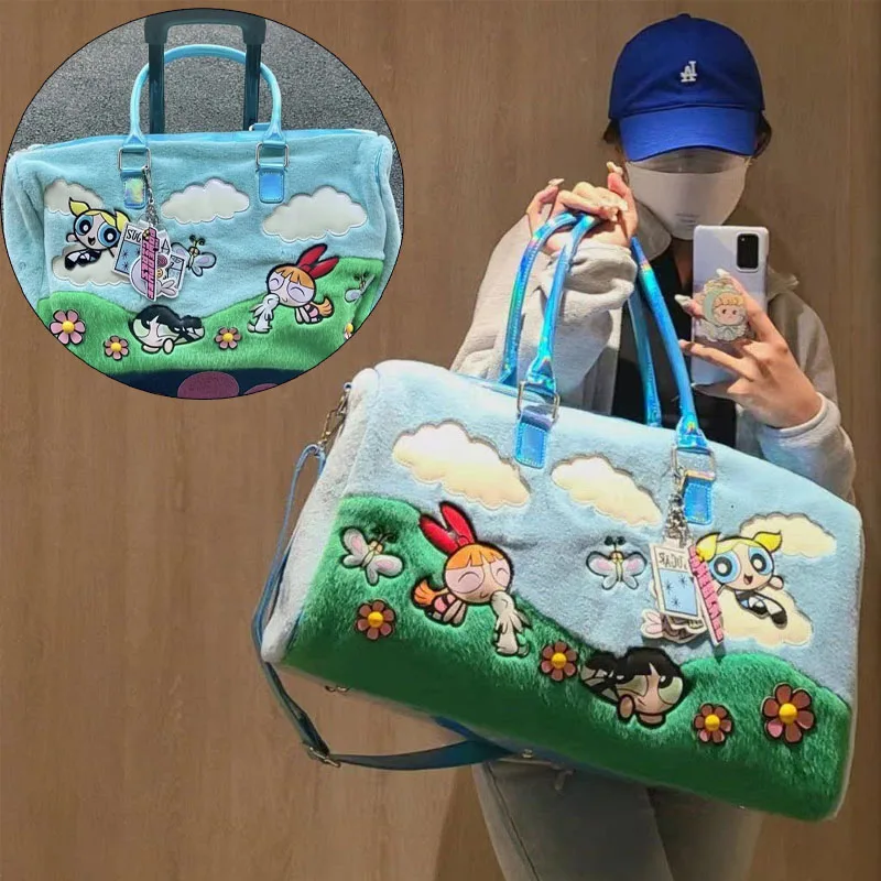 

The Powerpuff Girls Travel Storage Bag Large-capacity Baggage Package Cute Portable Multi-function Airplane Handbag Storage Bag