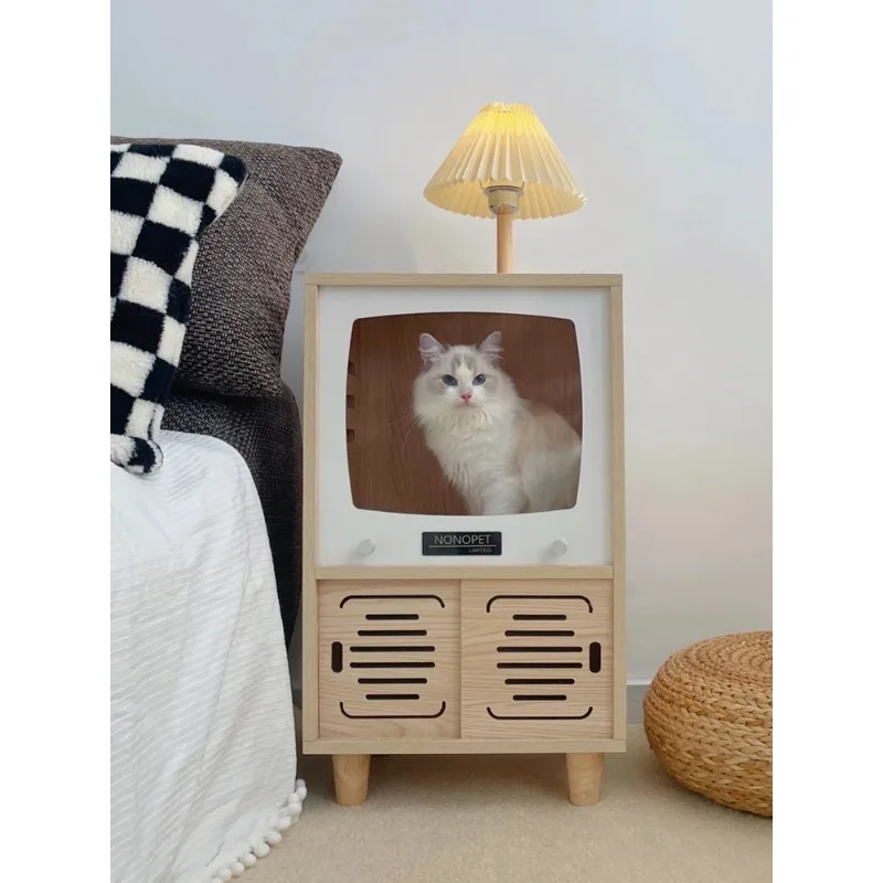 

Solid wood man cat shared bedside table cat litter bed moisture-proof and mildew simple four-season universal pet litter cat