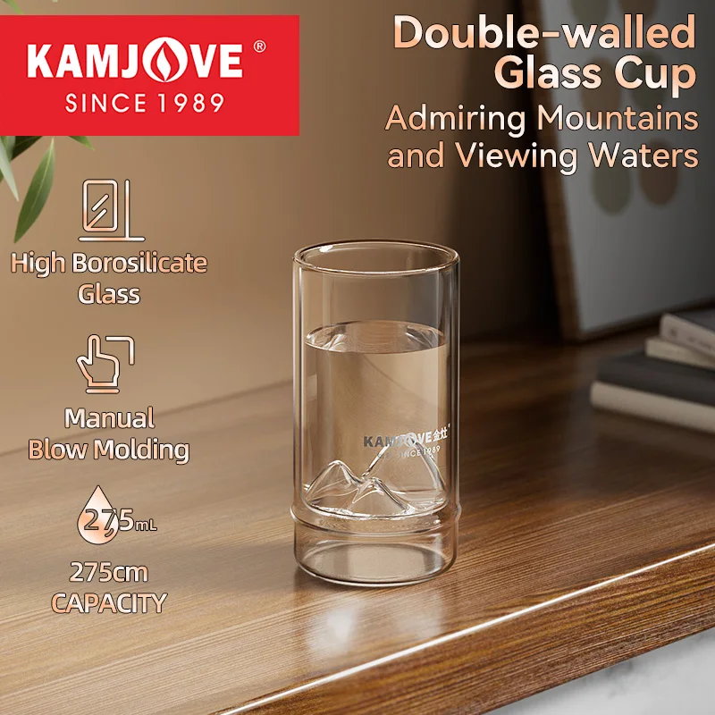 KAMJOVE Glass Milk Cup Heat Resistant Double Wall Glass Cup 275ml Transparent Water Cup High Borosilicate Glass Juice Tea Cup