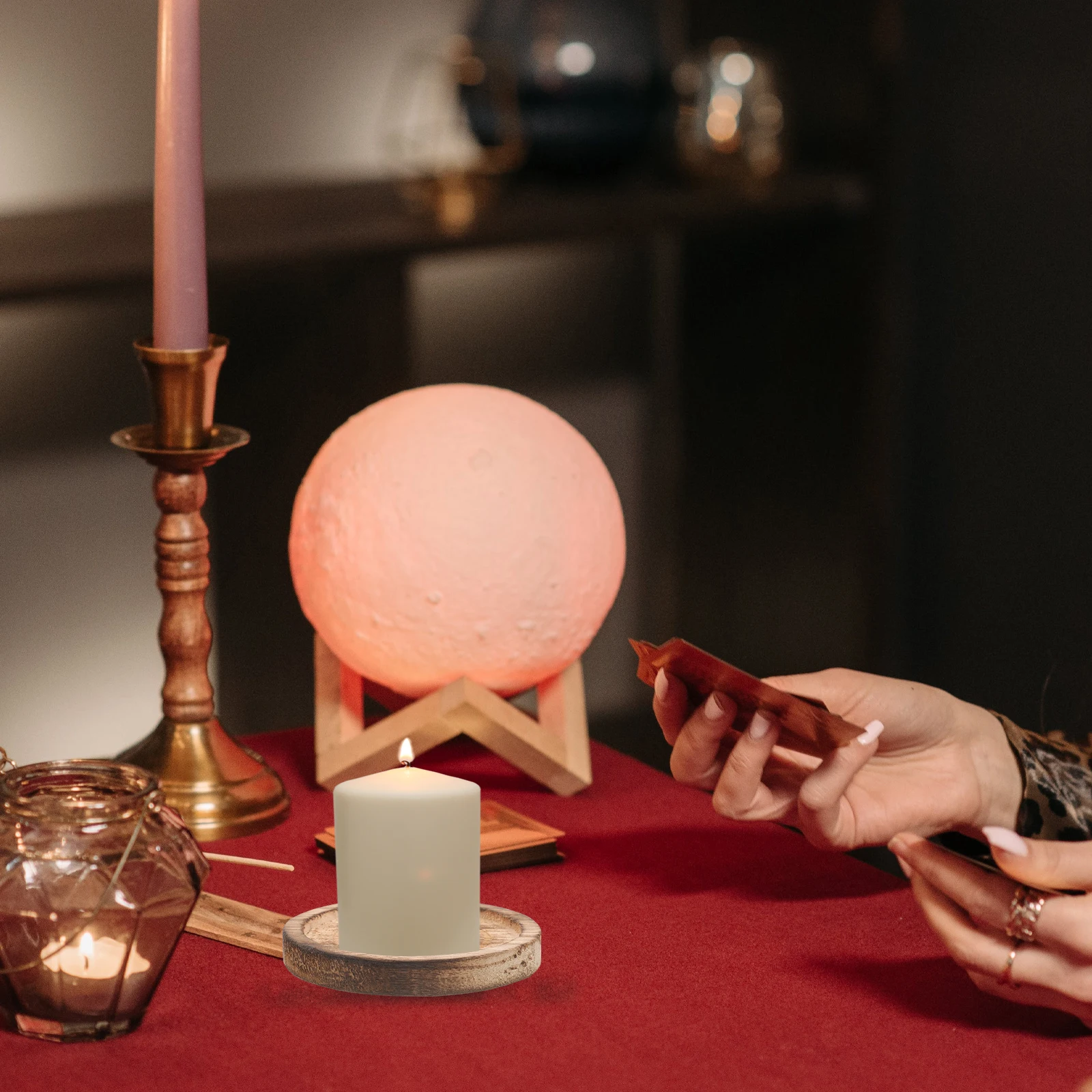 

Rustic Wooden Pentacle Tea Light Holder Multi-Functional Table Display Elegant Style Stand Decoration Home