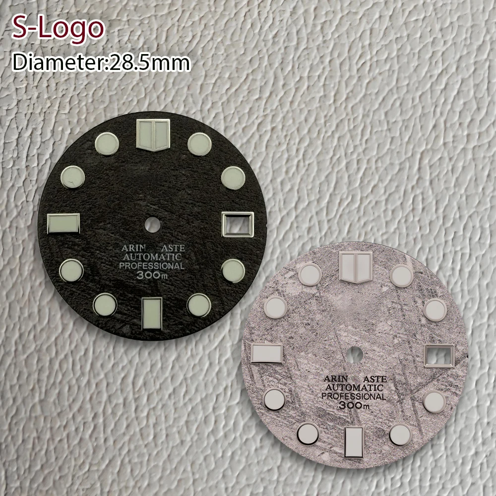 Метеоритный циферблат с логотипом S, 28,5 мм, подходит для механизма NH35/NH36/4R/7S, зеленый светящийся, высококачественные аксессуары для модификации часов