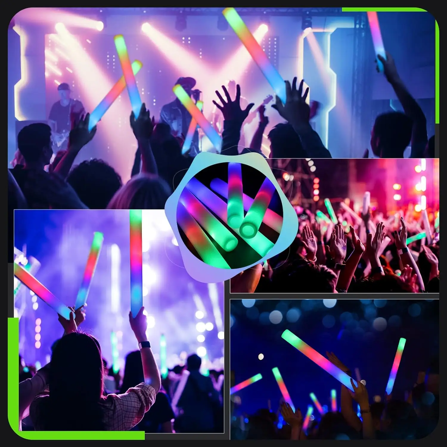 50 PCS Giant 16 Inch Foam Glow Sticks with 3 Modes Colorful Flashing, LED Light Stick, Glow in The Dark Party Supplies