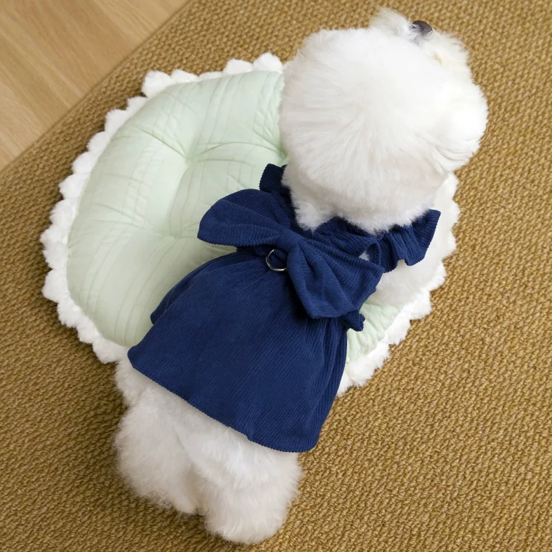 Vestido de lujo de pana con lazo para perros, gatos y caniches - imagen 3