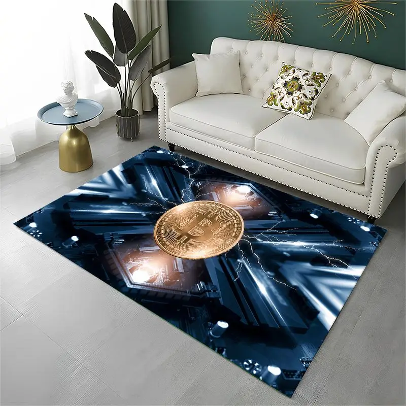 Rich Bitcoin Gold Coin Money Large Area Rug Non-slip Durable Carpet for Bedroom Living Room Sofa Doormat Home Decor Floor Mat