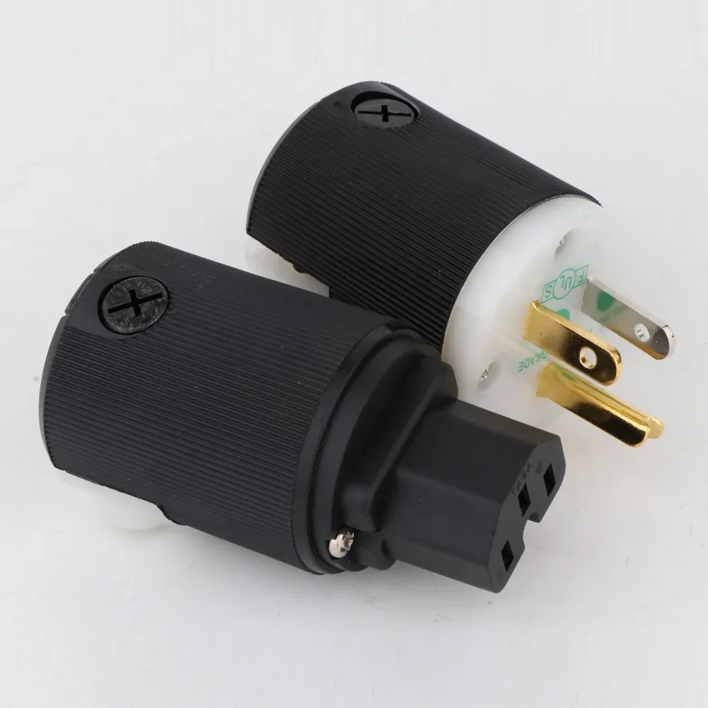 HB Pure Copper Gold-Plated US Version Power Plug - Premium HiFi Audio IEC Connector for Amplifiers/DACs