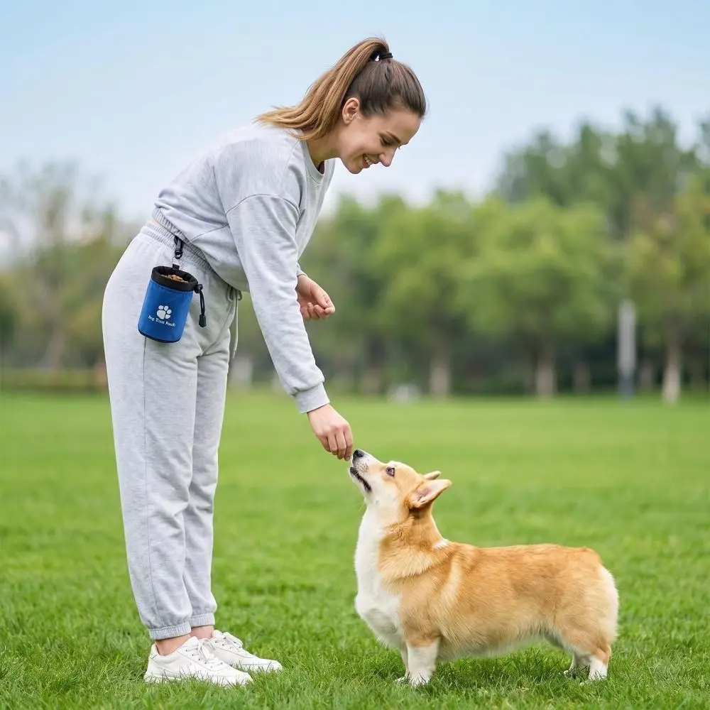 Portable Pet Training Waist Bag Drawstring Hands-Free Dog Treat Bag Multi-functional with Hook Dog Food Storage Bag Dog Walking