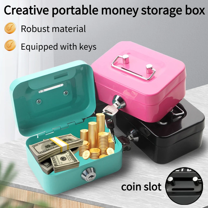 صندوق نقود جديد قابل للقفل مع مفتاح، مصنوع من المعدن، صندوق تخزين للأطفال بغطاء قابل للقفل، حجم صغير، مريح لإدارة النقود #1