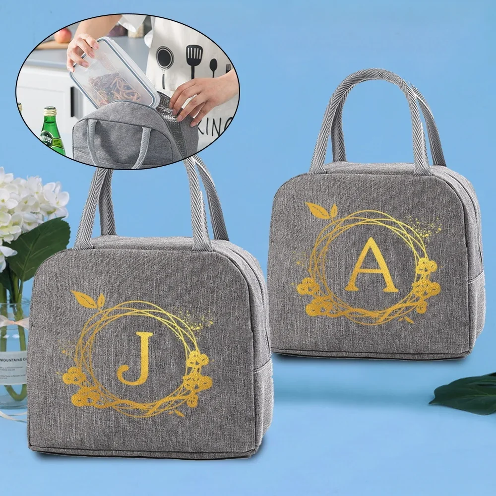 School Student Wreath Letter Printing New Insulated Lunch Bag Multifunctional Large Capacity Lunch Bags Urban Worker Bento Pouch