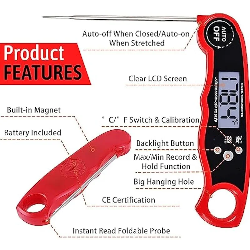 바비큐 요리용 디지털 고기 온도계, 접이식 방수 식품 프로브 온도계, 휴대용 오일 온도 계량기