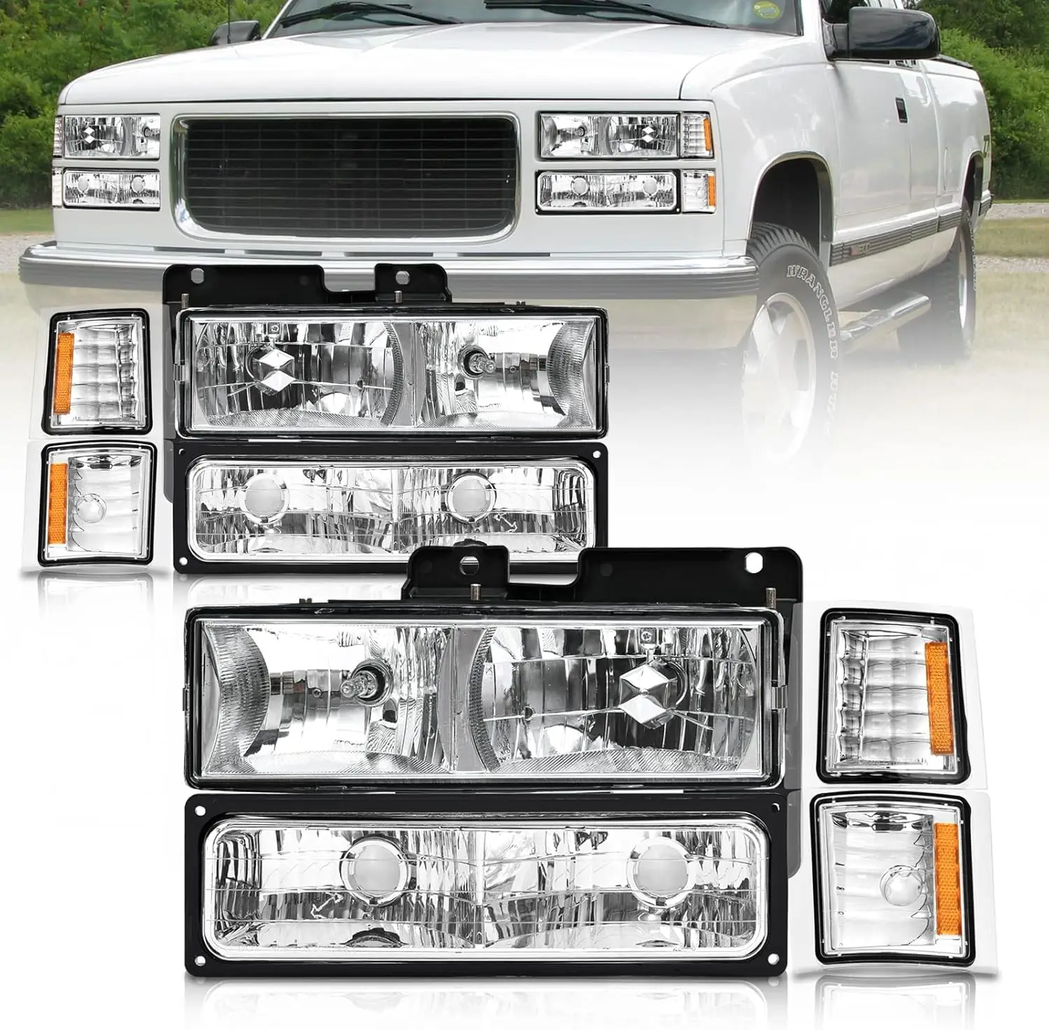 

Фара AS в сборе для Chevy Silverado 1995, 1996, 1997, 1998, 94 95 96 97 98 Tahoe/Suburban/C10, хромированный корпус фары