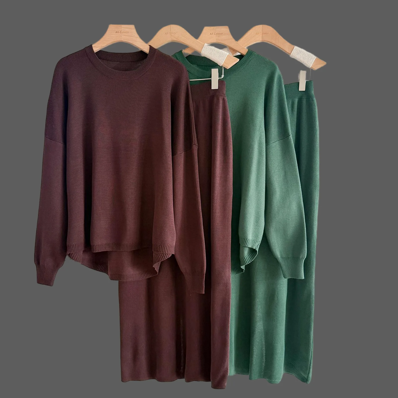 

2025 European and American Sweaters Women's Solid Color Simple Long Sleeve Fashion Knitted Suit