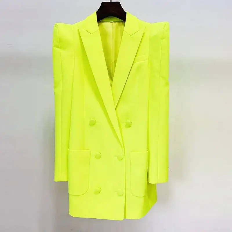 HKSH Spring Autumn New Women Blazer Notched Collar Double Breasted Pocket Trendy Coat Solid Color Suit Pants Office Lady HK12874