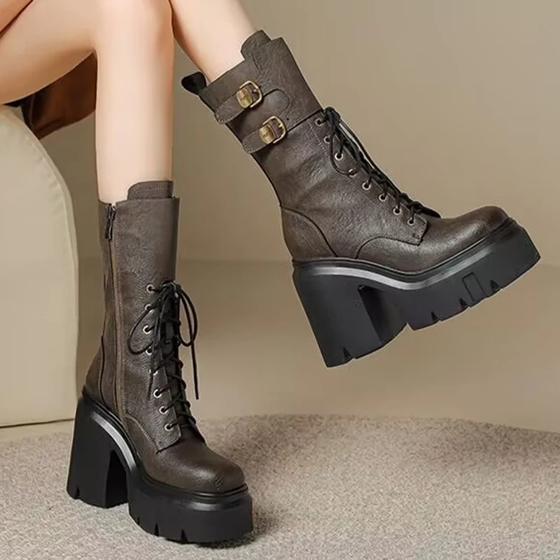 

Женские ботильоны на высоком каблуке, модная обувь на массивном каблуке, роскошные женские туфли-лодочки, зимние дизайнерские элегантные платья 2025, короткие Botas De Mujer