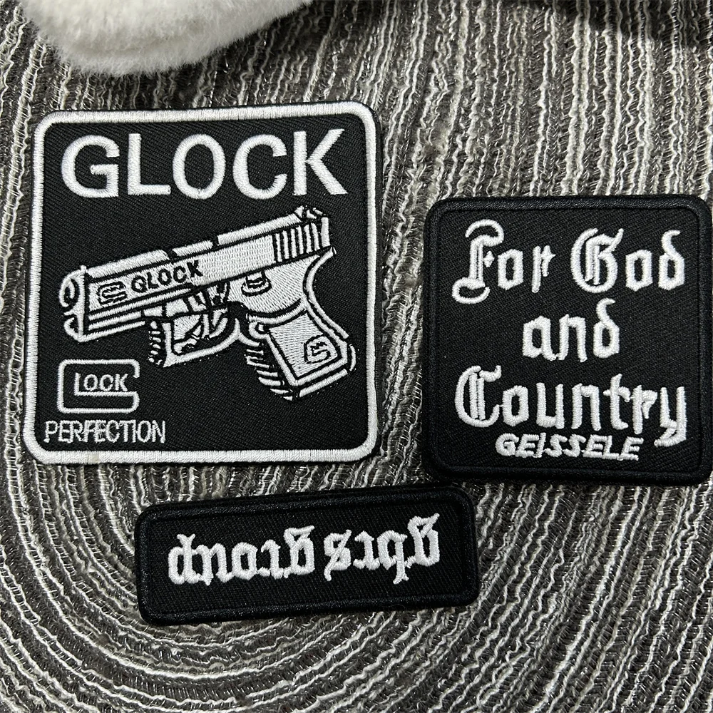 GLOCK Logo Tactical Patch Hook & Loop Pistol Morale Badge Embroidered Patch Military Gear Armband Outdoor Backpack Sticker