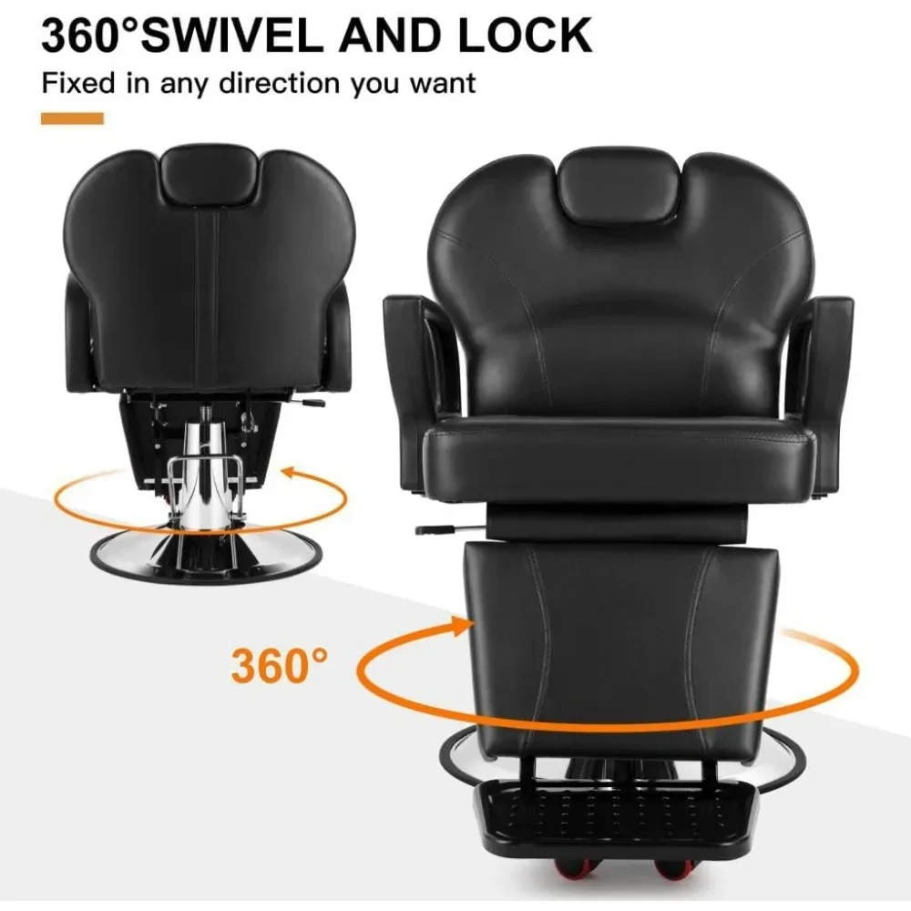 Barber Chair for Salon, Adjustable Height and Reclining, PVC Artificial Leather Seat, Metal Base