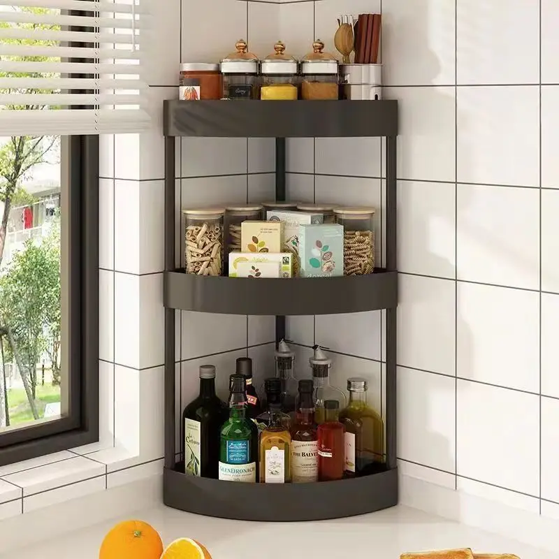 

Simple Kitchen Storage Rack Corner Countertop Seasoning Rack Oil Salt Sauce Vinegar Storage Rack Bathroom Sink Multifunctional