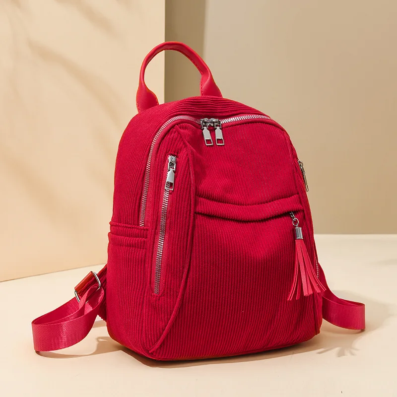 

Рюкзак, классические однотонные вельветовые рюкзаки, большие вместительные рюкзаки высокого качества для женщин, новинка 2025 года, внутренний карман на молнии