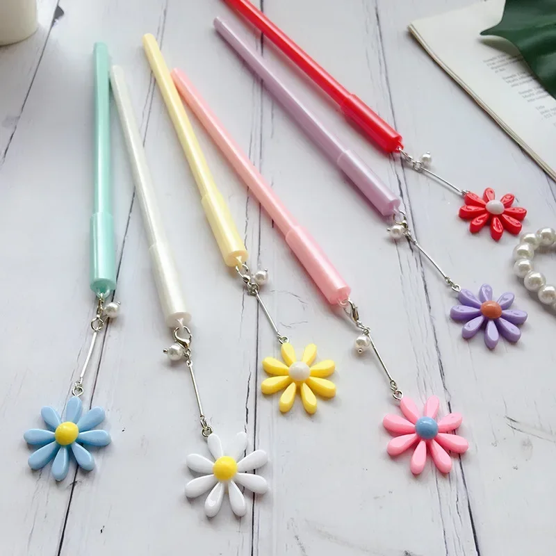 36PCS Plastic Creative Cute Little Daisy Pendant Gel Pen Cartoon Pearlescent Quick-Drying Black Ink Pen Stationery B