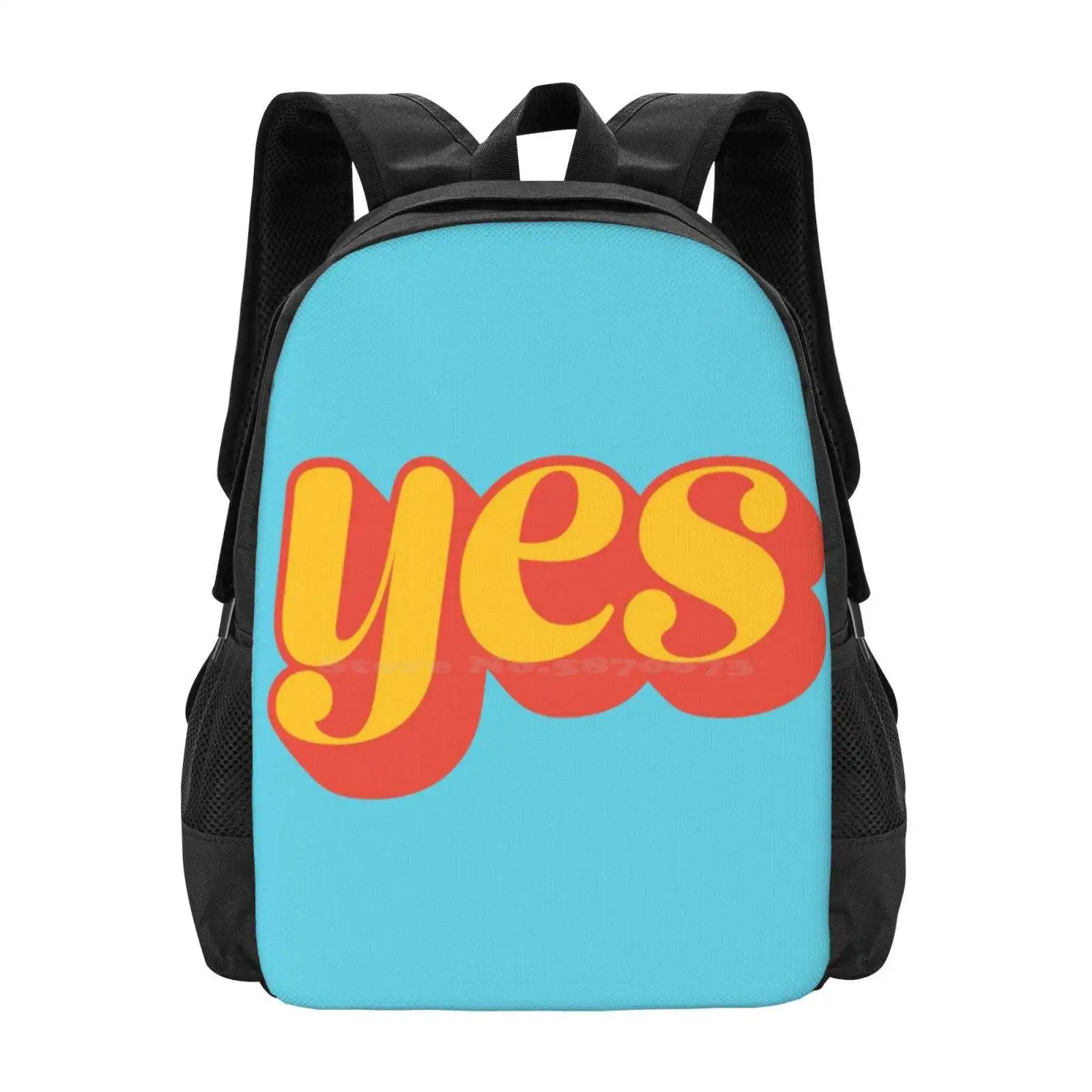 Affirmative Large Capacity School Backpack Laptop Bags Type Text Vector Typography Bright Pop Art Blue Yellow Red Lettering Yes