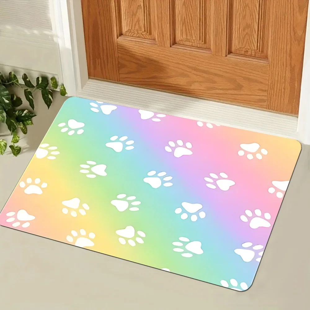 Regenbogen-Klauenabdruck-Fußmatte - Bodenmatte - Einzigartiges Klauenabdruck-Design - Rutschfest - Maschinenwaschbar - Ideal für Tierbesitzer