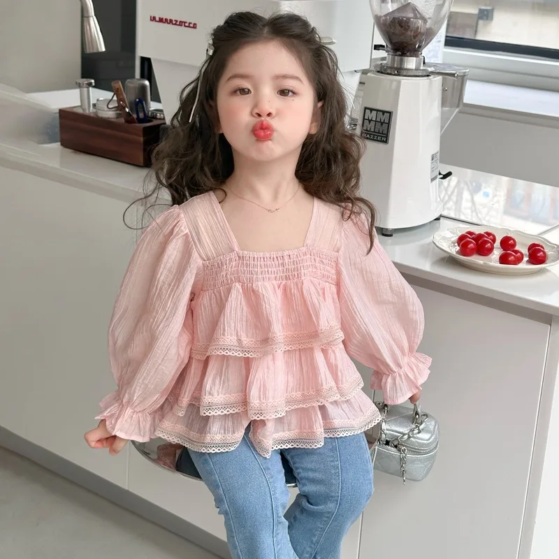 

Shirts Girls Korean Doll Shirt Spring and Autumn New Korean Style Childrens Sweet Long Sleeve Shirt Top 2025