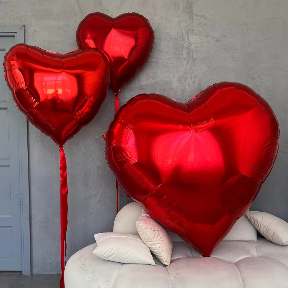 2 Stück 32 Zoll Herz-Luftballons, große rote herzförmige Folien-Heliumballons für Geburtstagsfeier, Hochzeit, Verlobung, Dekorationen