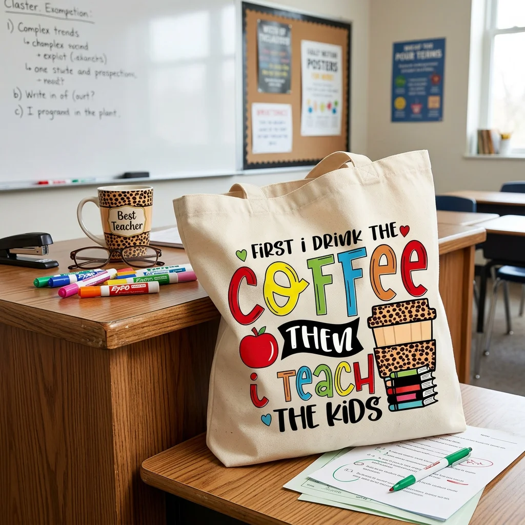 Teacher makeup bag back to school fashion gift canvas shoulder bag shopping bag thank you teacher gift pencil case lipstick