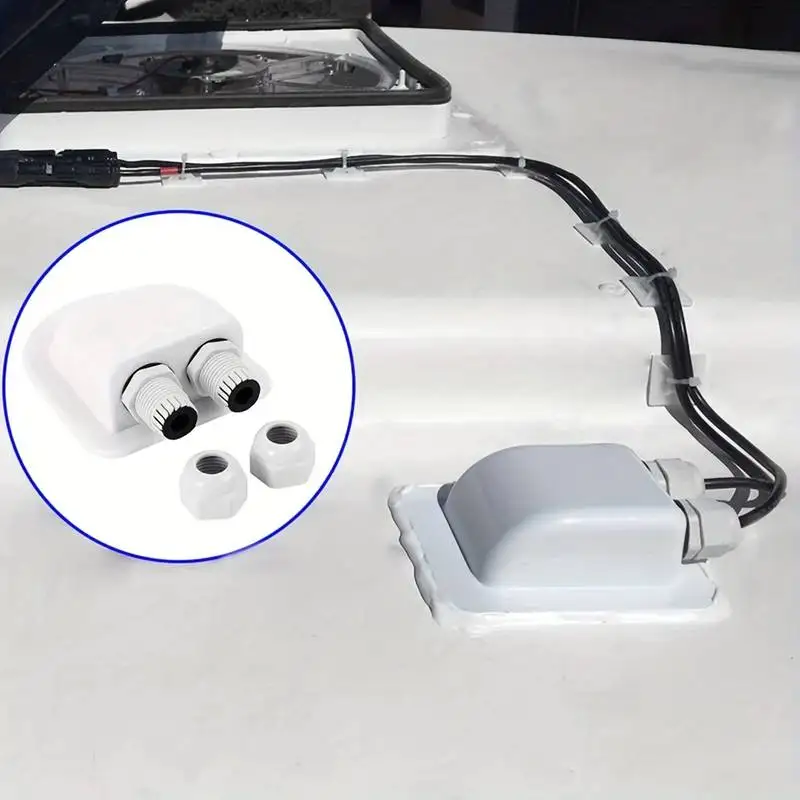 Wasserdichte ABS-Verteilerdose für Solarpaneele, Dachdichtung, Rohrverschraubung, geteilter Typ, Doppel-Kabeleinführung für Wohnmobile, Camper, Boote – Detail 3