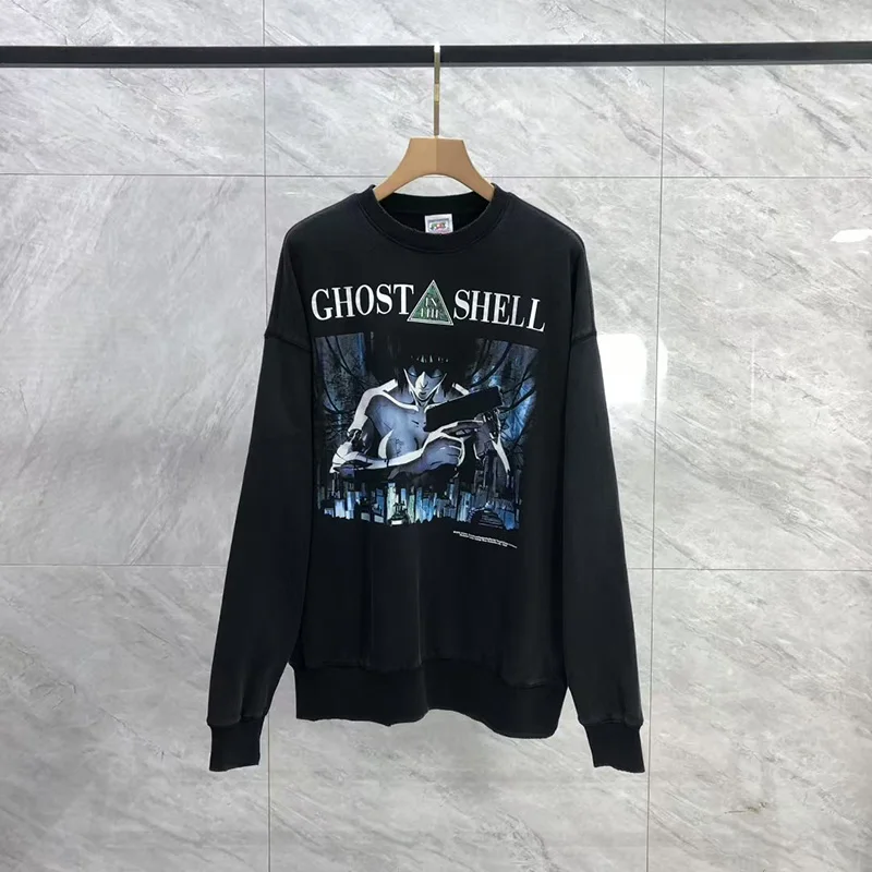 

25FW лучшее качество хлопок графика цифровая печать Saint пуловеры для мужчин женщин хип-хоп винтажные мытые черные толстовки большого размера