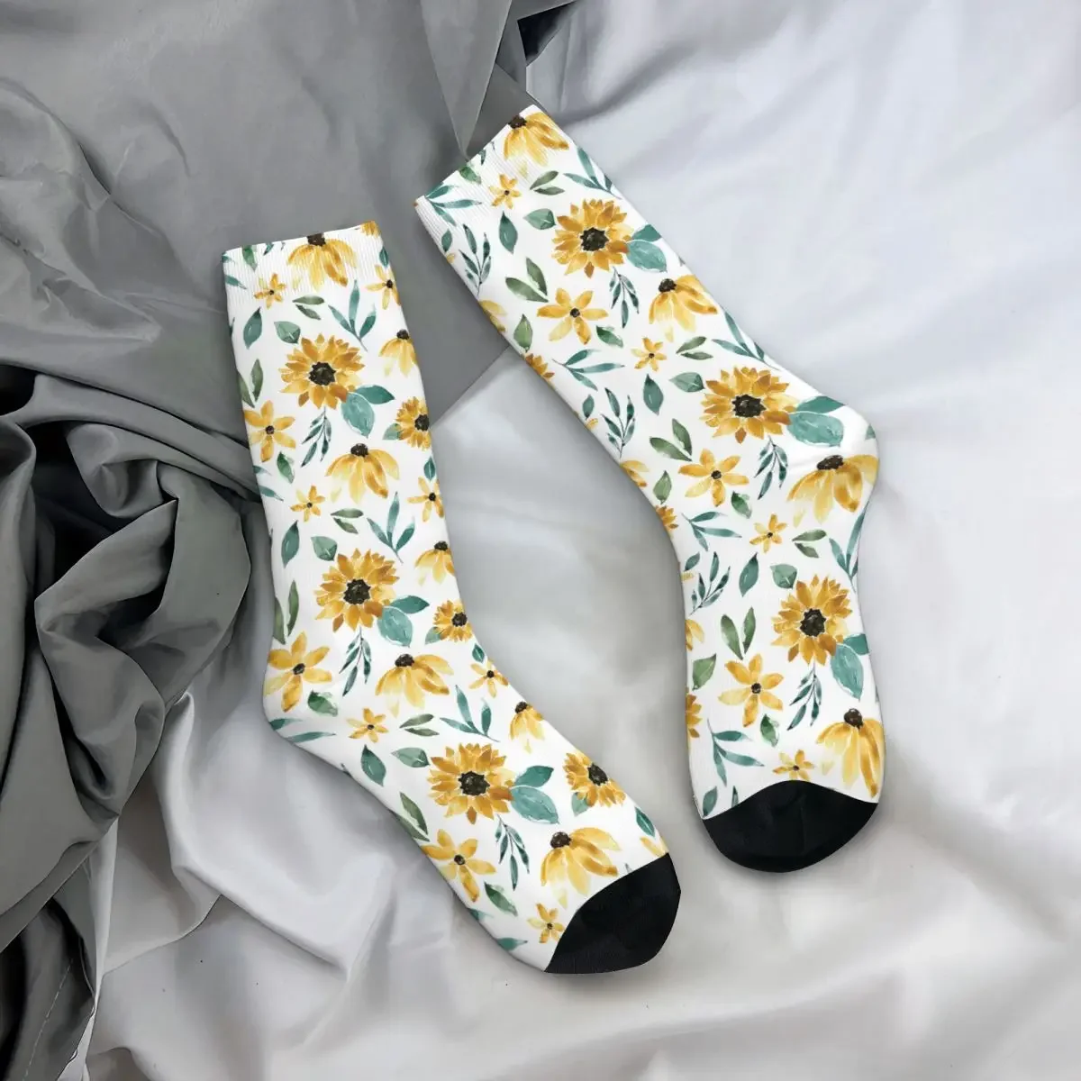 Chaussettes florales tournesols d'interconnexion, bas Harajuku, chaussettes longues toutes saisons, super doux, accessoires pour cadeaux unisexes