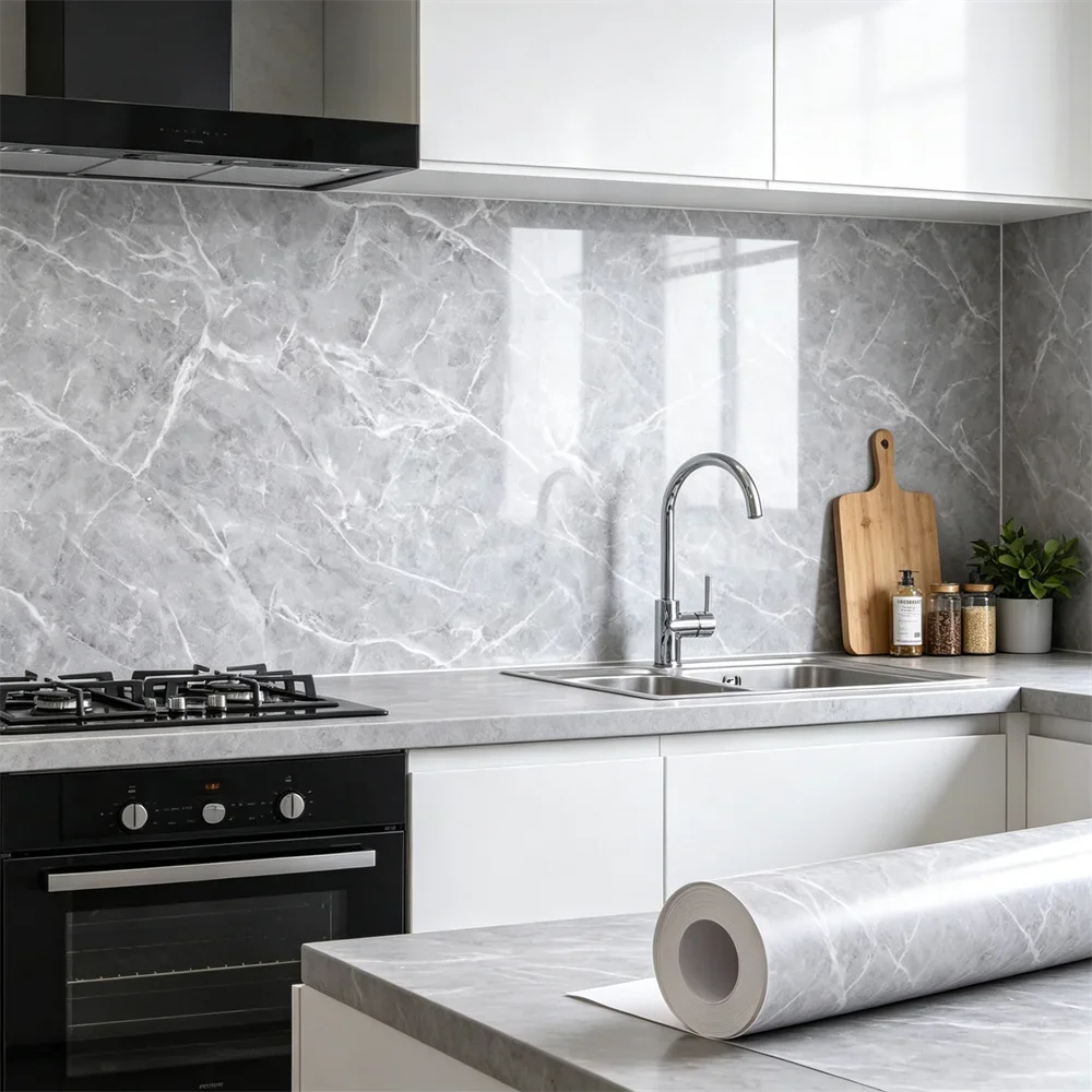 Removable Marble Vinyl Contact Paper Peel Stick Waterproof Oil Resistant Sticker for Kitchen Cabinet Table Bathroom Wall