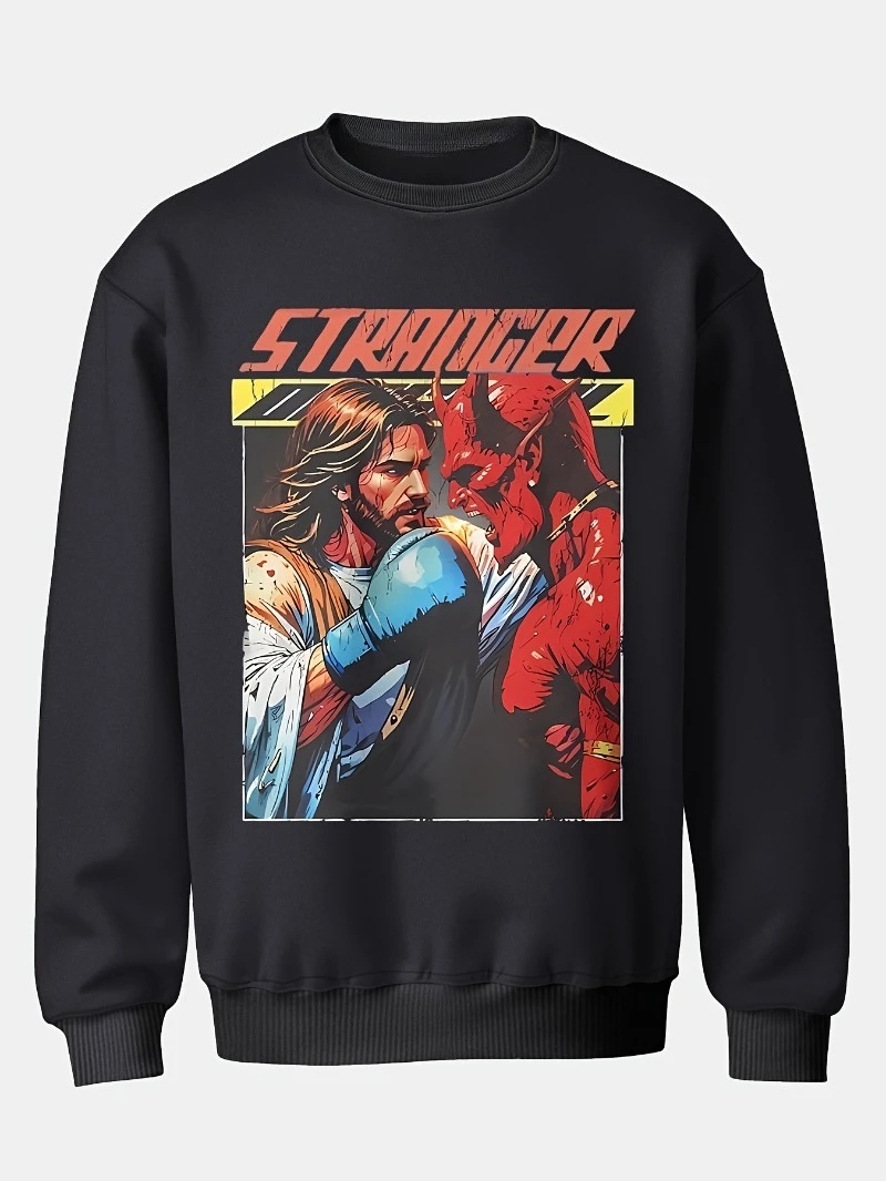 

Mens Vs Devil Graphic Sweater Religious Combat Design 2025 Autumn Winter Round-neck Hoodie Is for Both Men and Women Top