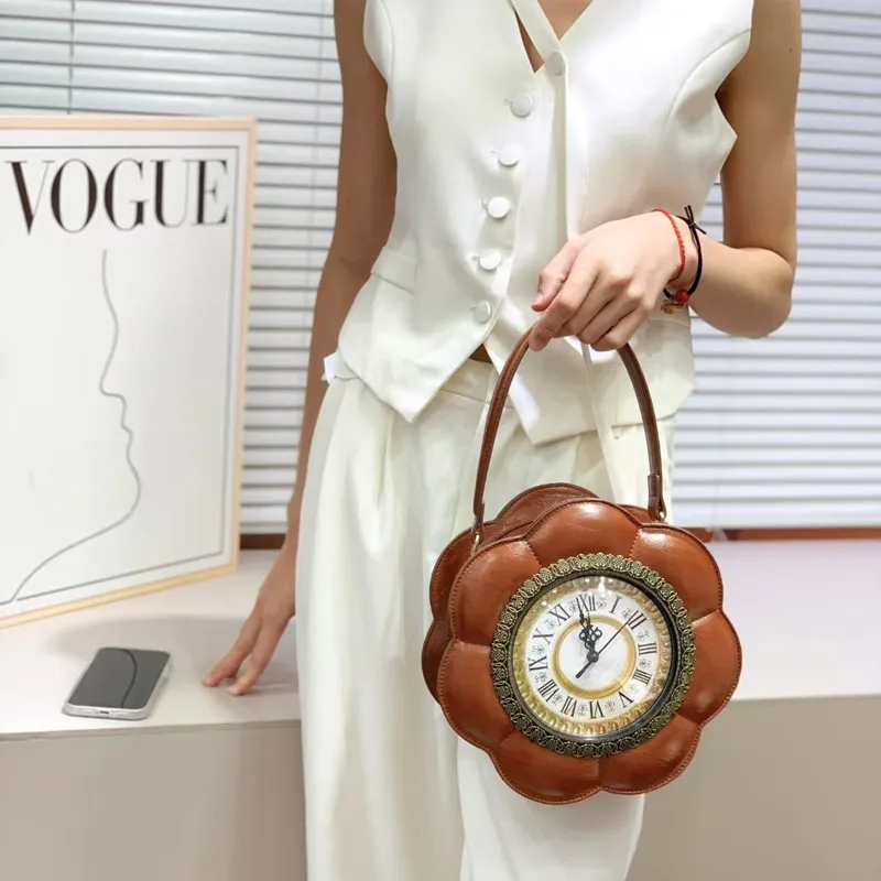 

Роскошные женские сумки в форме цветка сливы 2025 года, персонализированные и креативные сумки с часами в стиле ретро, сумки с цветочным принтом, модный дизайн, сумка через плечо