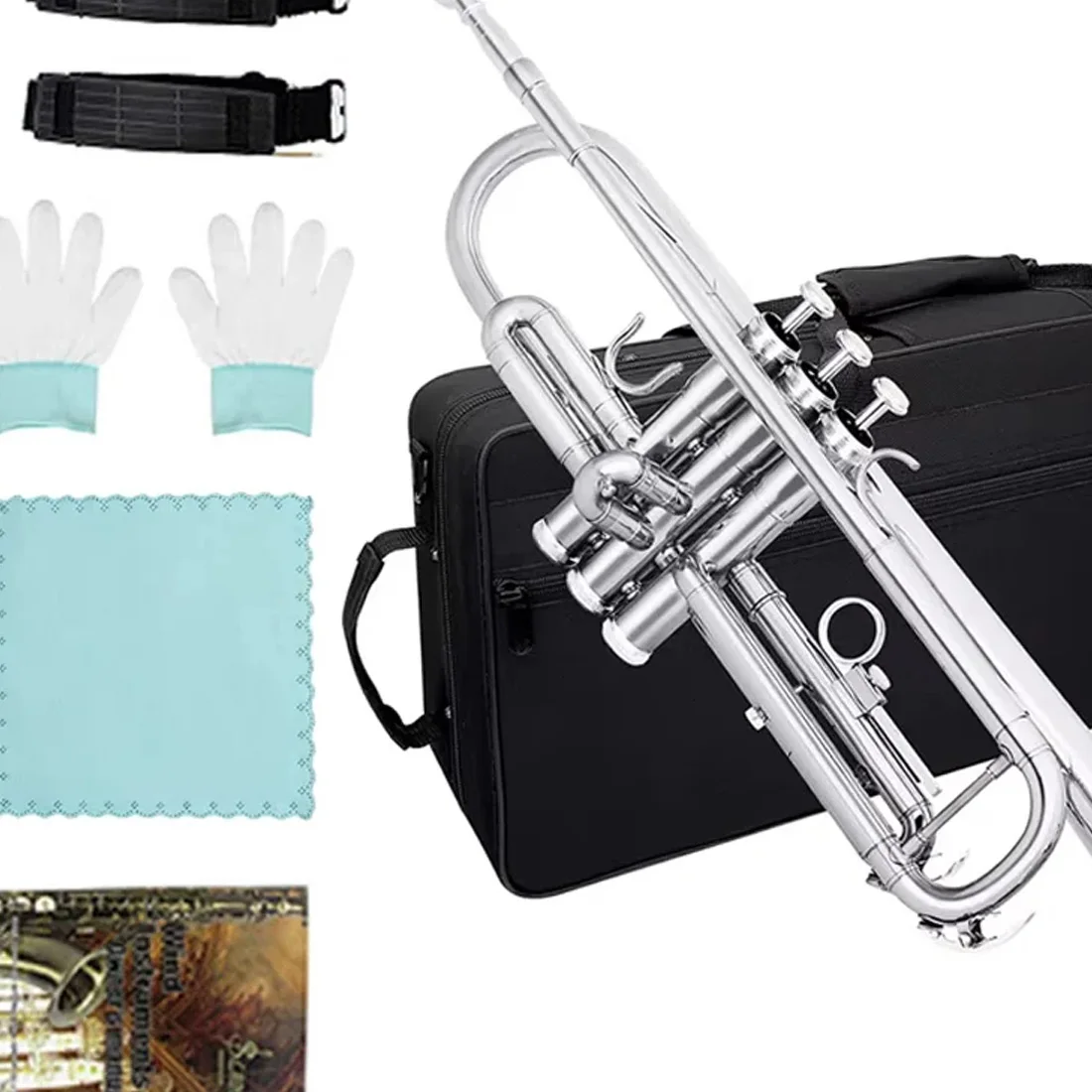 الفضة SLADE Bb البوق النحاس أداة القياسية النحاس البوق مجموعة للطلاب المبتدئين مع صندوق 7C ضربة الفم قفازات أجزاء #1