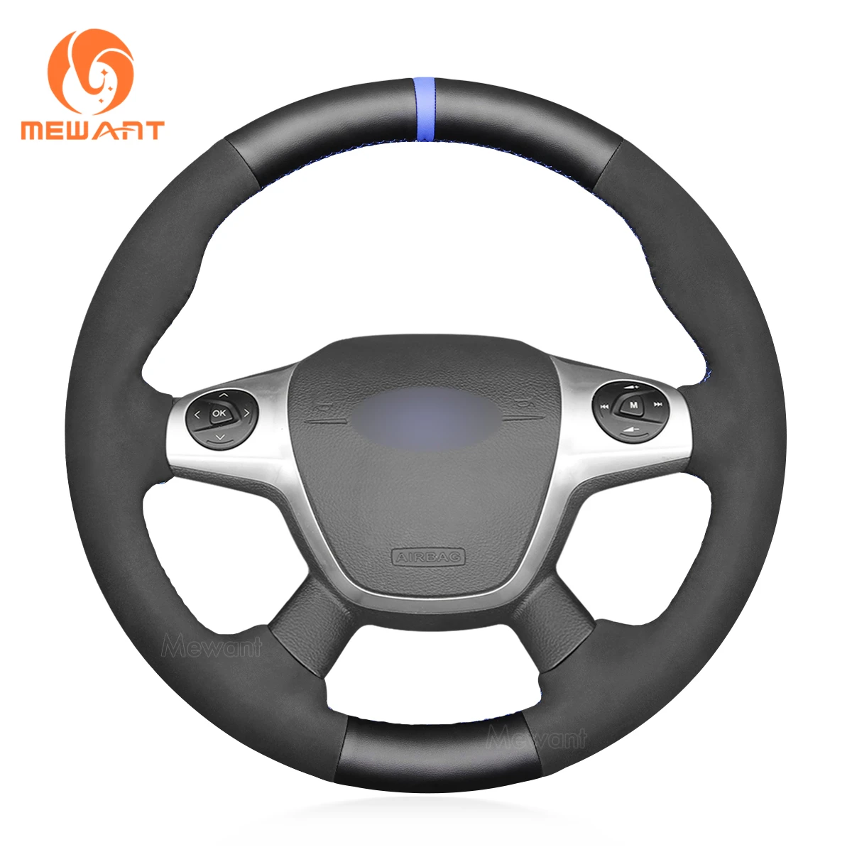 

MEWANT Black Suede Leather Car Steering Wheel Cover for Ford Focus 2012-2014 / Escape 2013-2016 / C-MAX 2013-2018 Kuga 2012-2016