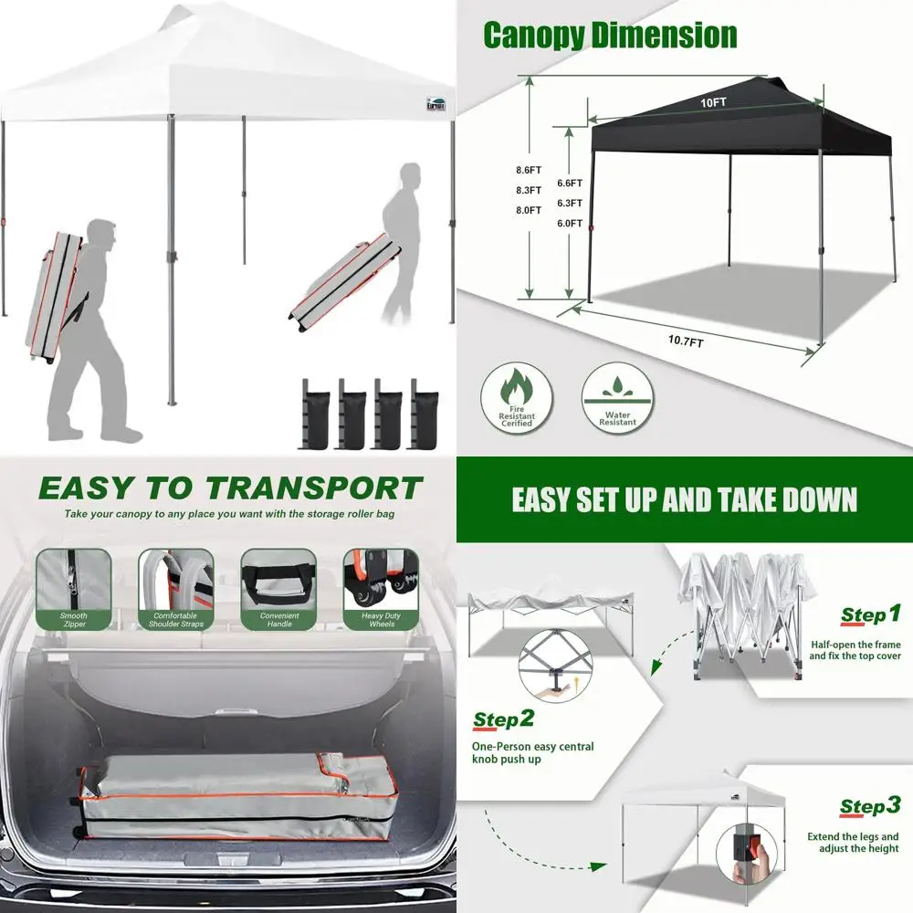 

Портативная выдвижная палатка с навесом длиной 10x10 футов для мероприятий на открытом воздухе, мгновенное укрытие с солнцезащитным козырьком и 4 мешками с песком (белый)